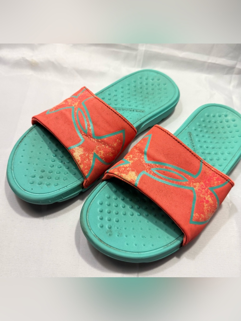 Under Armour Coral Strap Teal Footbed Slide Sandals- Size 7